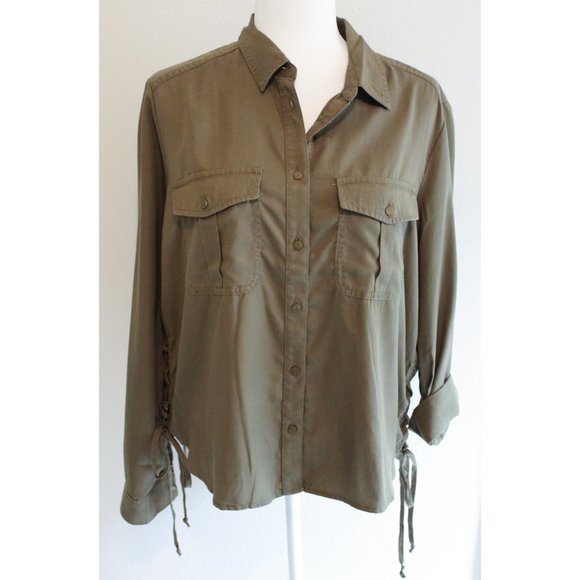 Express Military green Button up shirt with side ties - Picture 3 of 5